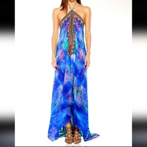Shahida Parides Blue Palm Print Maxi Dress